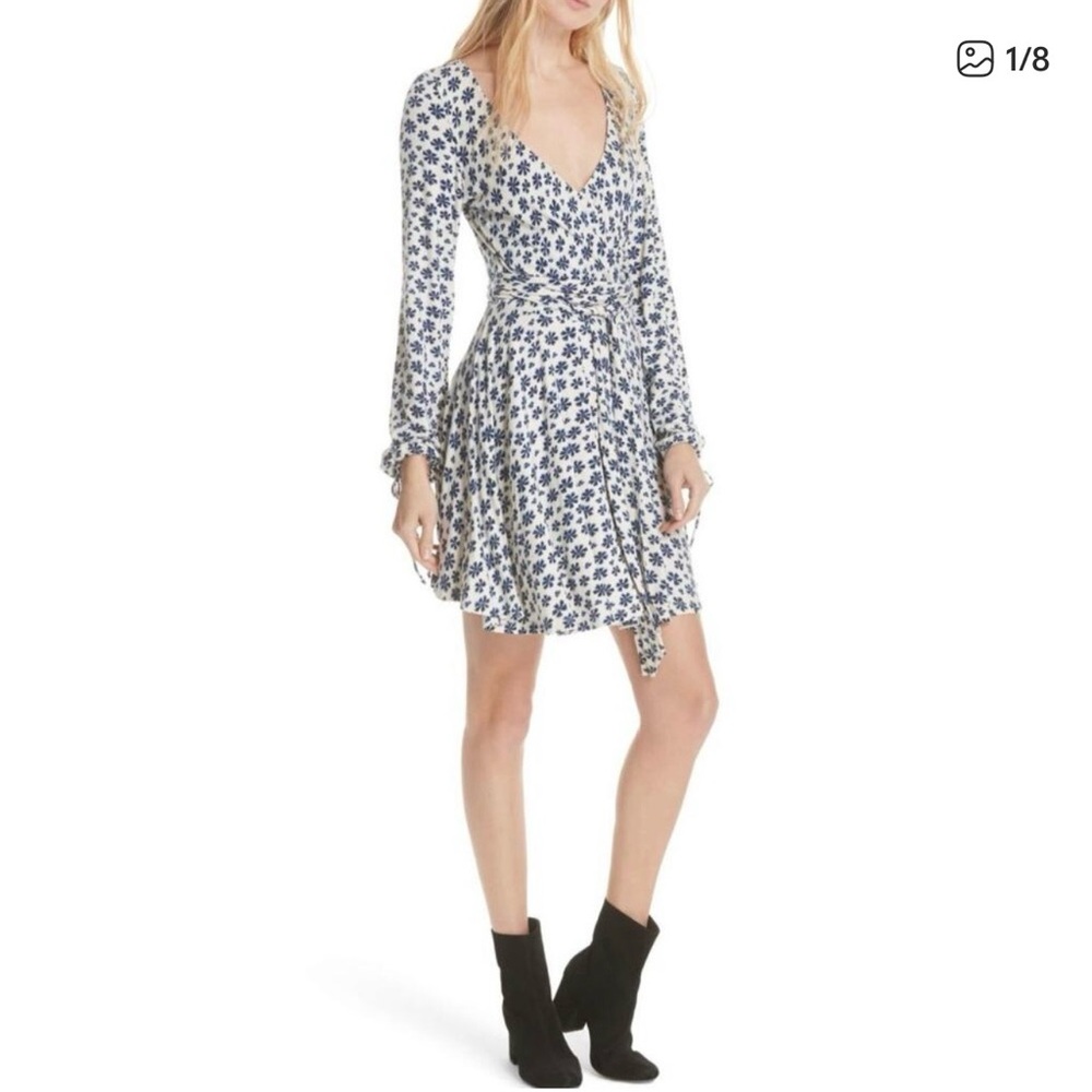 Free People Pradera Wrap Micro Floral Long Sleeve Mini Flowy Casual Dress Medium